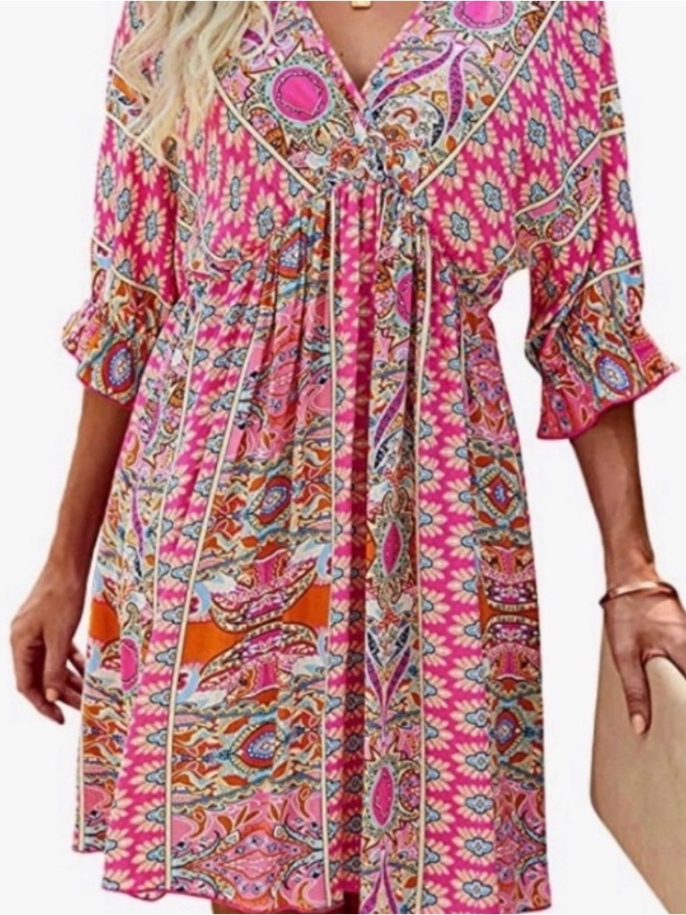 NWOT Womens Boho Tribal Scarf Print Dress Large